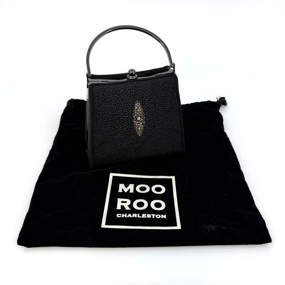 Moo Roo Charleston Black Stone Inlay Evening Hand Bag Mary Norton Signed 2003 - Picture 2 of 12